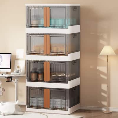 Folding Storage Box, Plastic Storage Bins with Open Front Door - 12.2"D x 19.7"W x 47.2"H