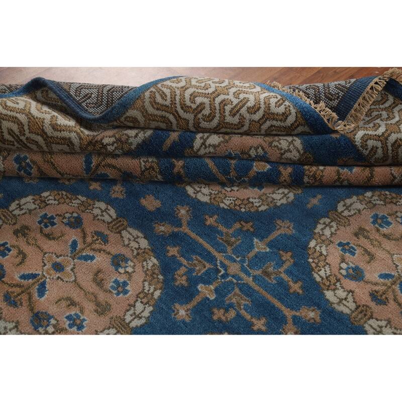 Floral Blue Oushak Indian Area Rug Oriental Handmade Wool Carpet - 8'0" x 9'6"