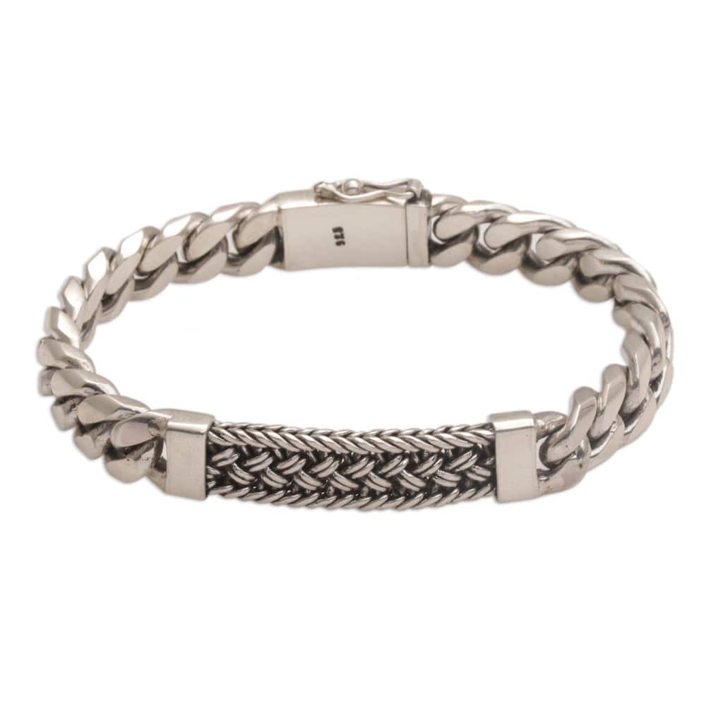NOVICA Braided Belt, Men's sterling silver wristband bracelet