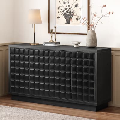 Christopher Knight Home - Voss 4 Door Storage Cabinet with 3D Geometric Doors and Metal Trim
