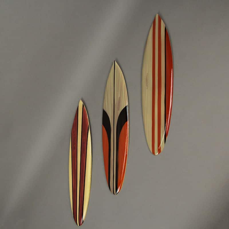 Set Of 6 Handcrafted Wood Surfboard Wall Sculptures Beach-Themed Home