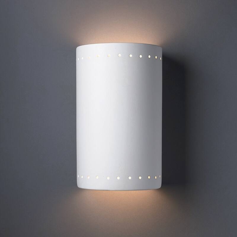 Justice Design Ambiance - Large ADA Cylinder w/ Perfs - Open Top & Bottom Wall Sconce - Replaceable Bulb