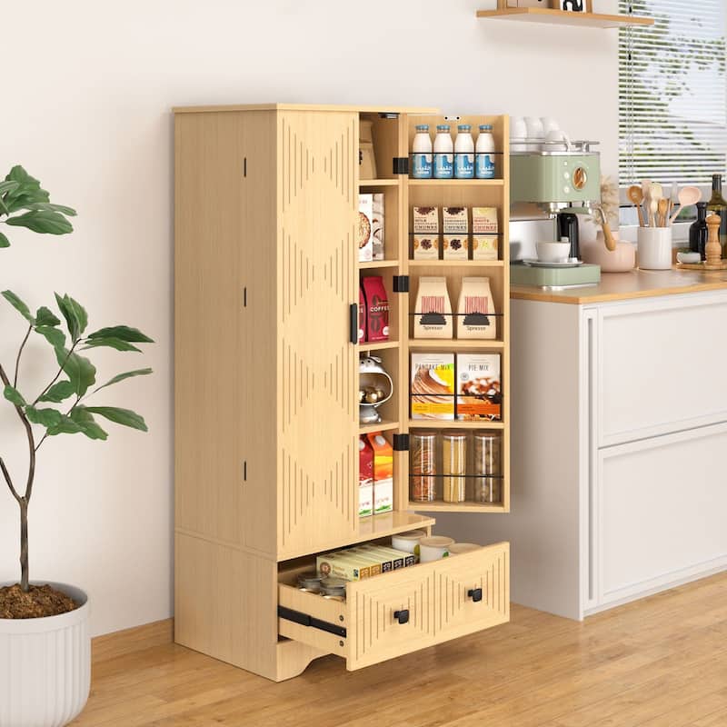 Gymojoy Farmhouse Pantry Cabinet with Drawer & Shelves, Kitchen Storage Cupboard for Dining Room, Living Room, Bathroom