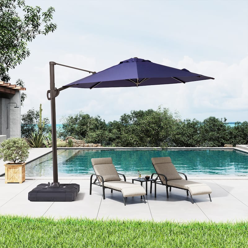 10ft Round Patio Offset Cantilever Umbrella Outdoor Hanging Umbrella with Cross Base