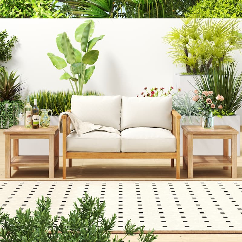 Gymax Teak Wood Side Table w/ Storage 20'' Square End Table w/ Open