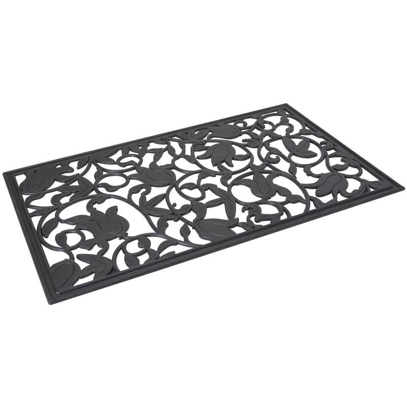 Envelor Floral Wrought Iron Rubber Entrance Mat Welcome Doormat, 18" x 30"