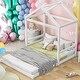 preview thumbnail 9 of 14, Kids and Baby Full Size Wood House Platform Bed With Guardrail,Sturdy Frame For Home White