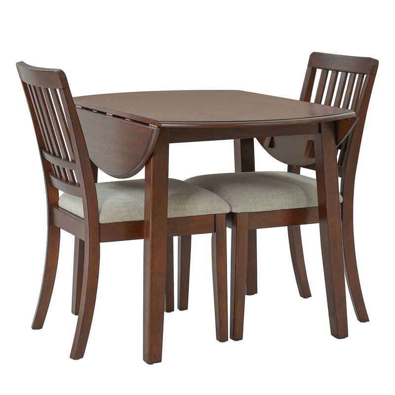 3-Piece Round Dining Table Set for 2 People, 1 Folding Wood Dining Table + 2 Upholstered Chairs, for Small Apartments