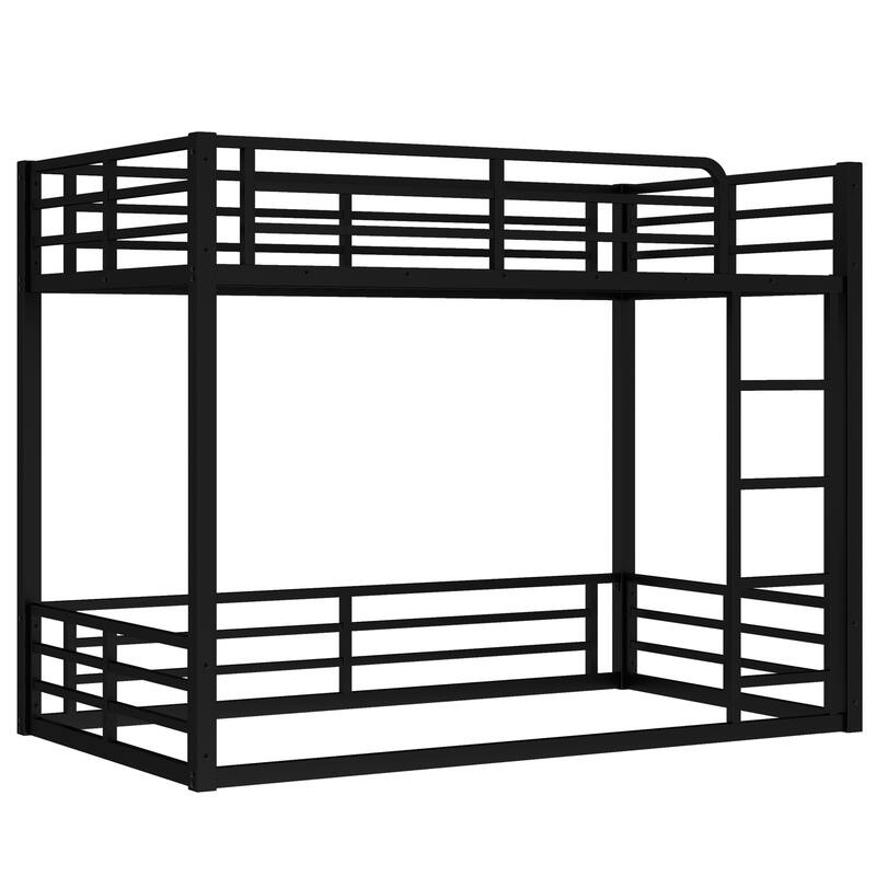Heavy Duty Metal Bunk Bed, Low Floor Bunk Bed Frame with Full Length Guardrail, Noise Free Design