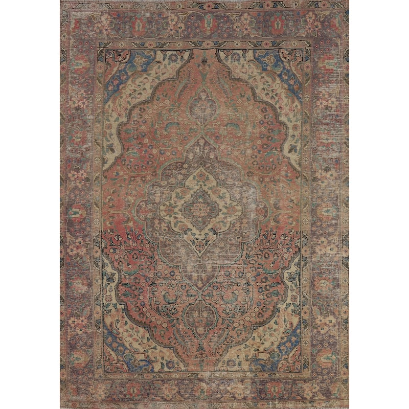 Traditional Tabriz Persian Vintage Rug Hand-Knotted Wool Carpet - 6'6" x 9'8"