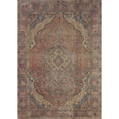 Traditional Tabriz Persian Vintage Rug Hand-Knotted Wool Carpet - 6'6" x 9'8"