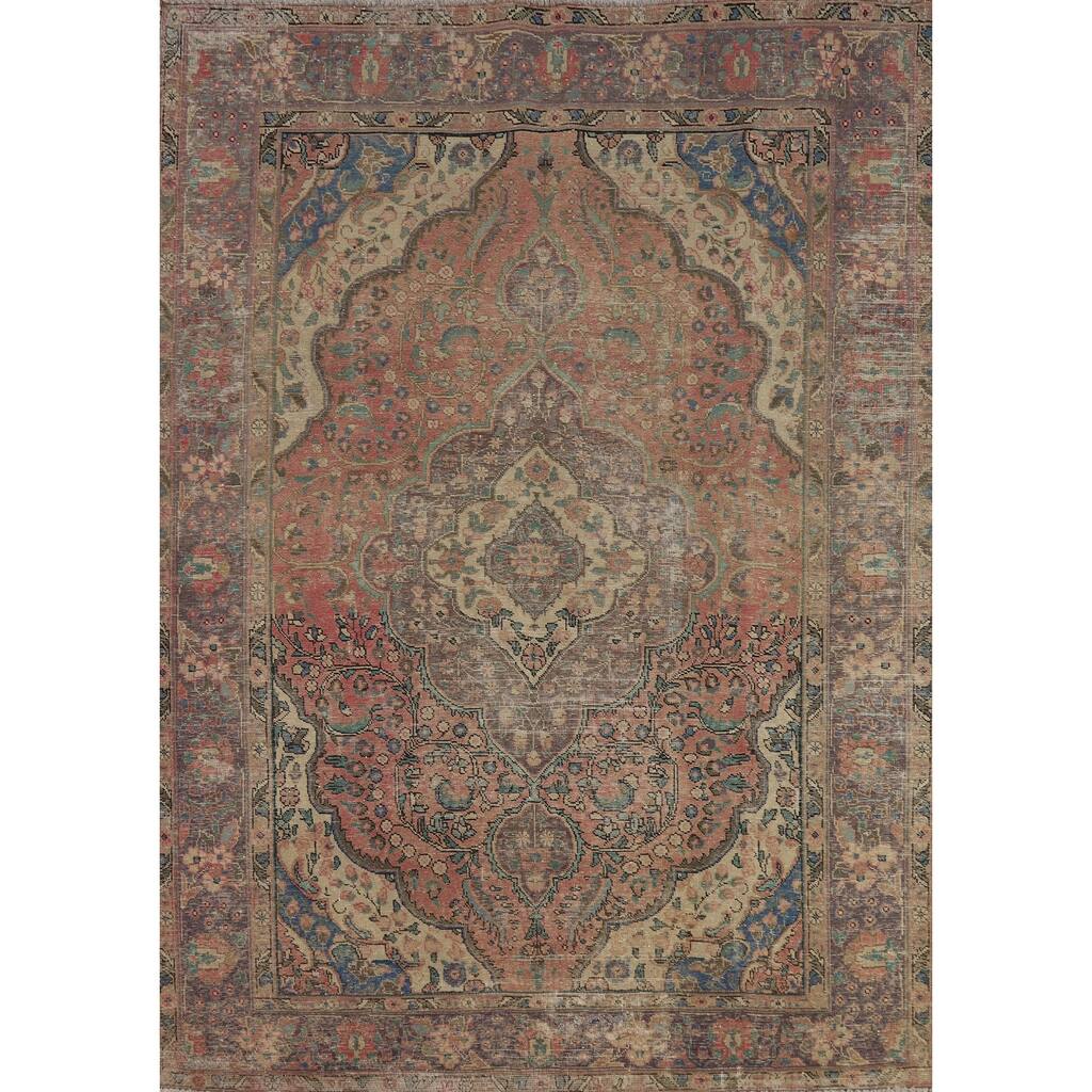 Traditional Tabriz Persian Vintage Rug Hand-Knotted Wool Carpet - 6'6" x 9'8"