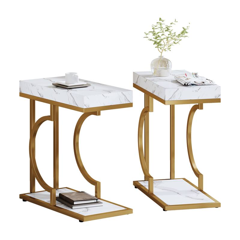 Modern Side Table, C Shaped End Table, Chairside Sofa Bedside Table for Living Room