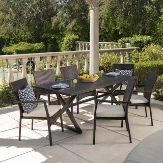 Adina 7-piece Wicker Aluminum Dining Set by Christopher Knight Home - N/A