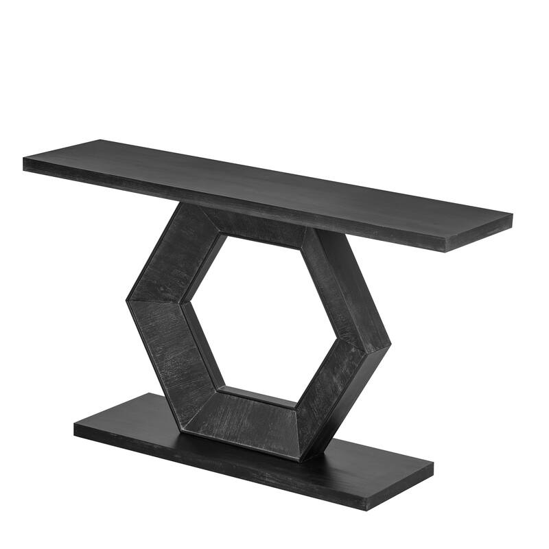 Fir Veneer Finish Entryway Table with Innovative Hollow Hexagon Leg, Hallway Tables Console Tables for Living Room