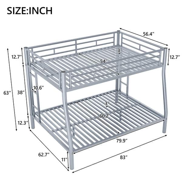 Full XL over Queen Metal Bunk Bed with Ladder and Guardrails