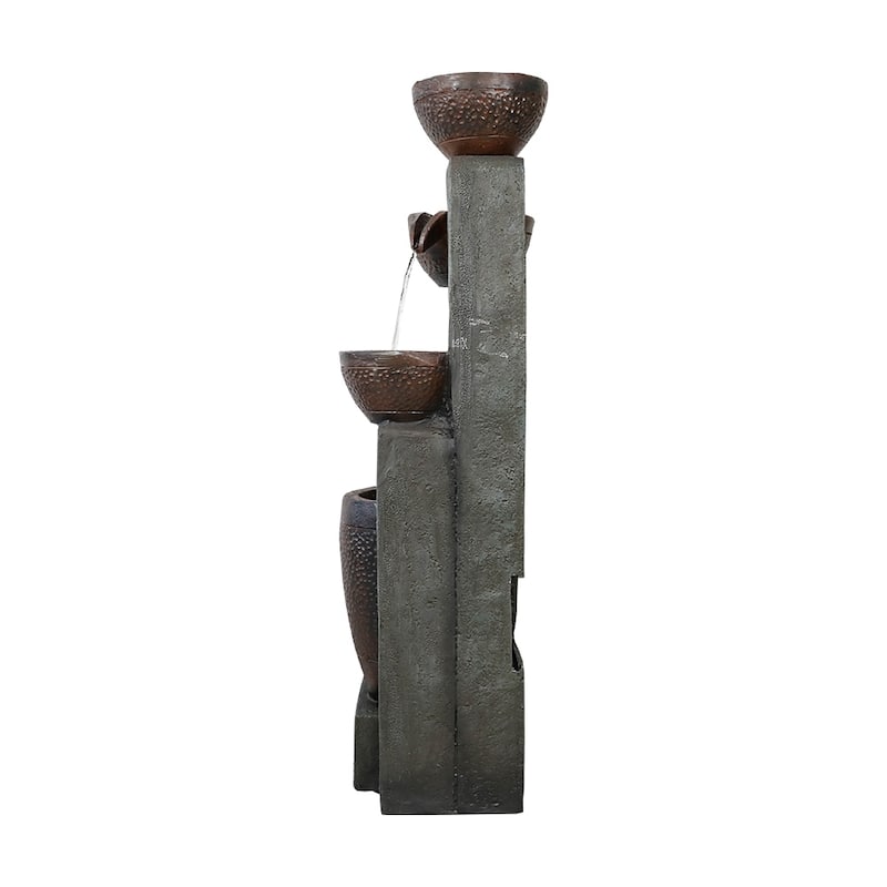 40" H Pots Modern Outdoor Water Fountains with LED Decor for Patio