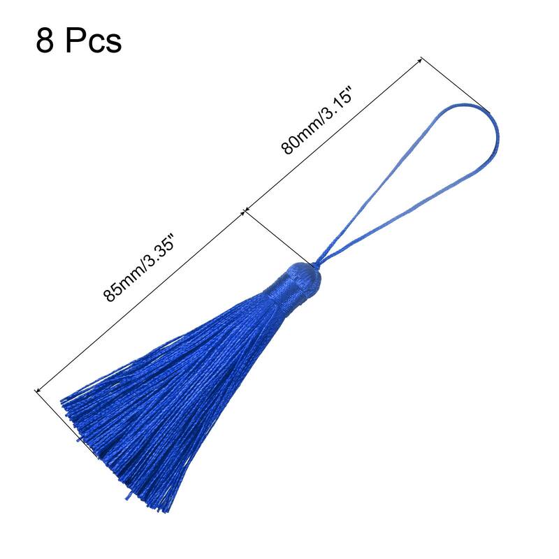 6.5" Silky Bookmark Tassels with Loop for DIY Craft Accessory, 8Pcs - Sapphire Blue