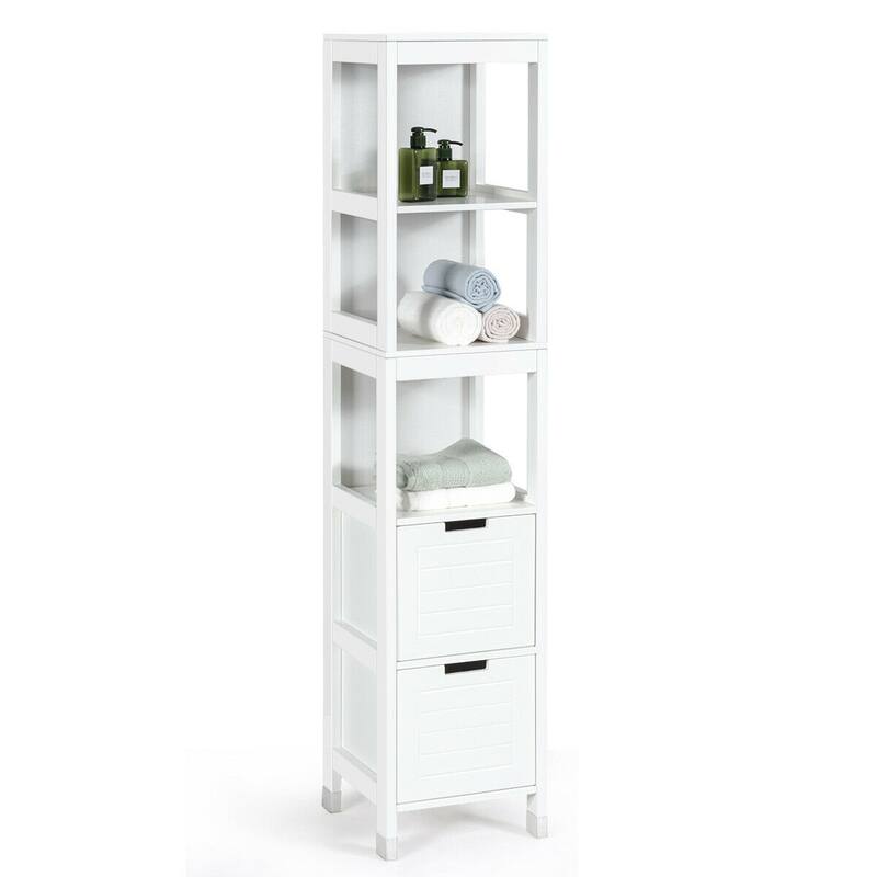 Gymax Bathroom Floor Cabinet Multifunctional Storage Organizer 5Tier - White