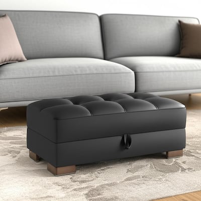 HomeRoots 52" Black and Brown Faux Leather Storage Ottoman