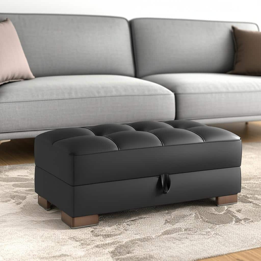 HomeRoots 52" Black and Brown Faux Leather Storage Ottoman