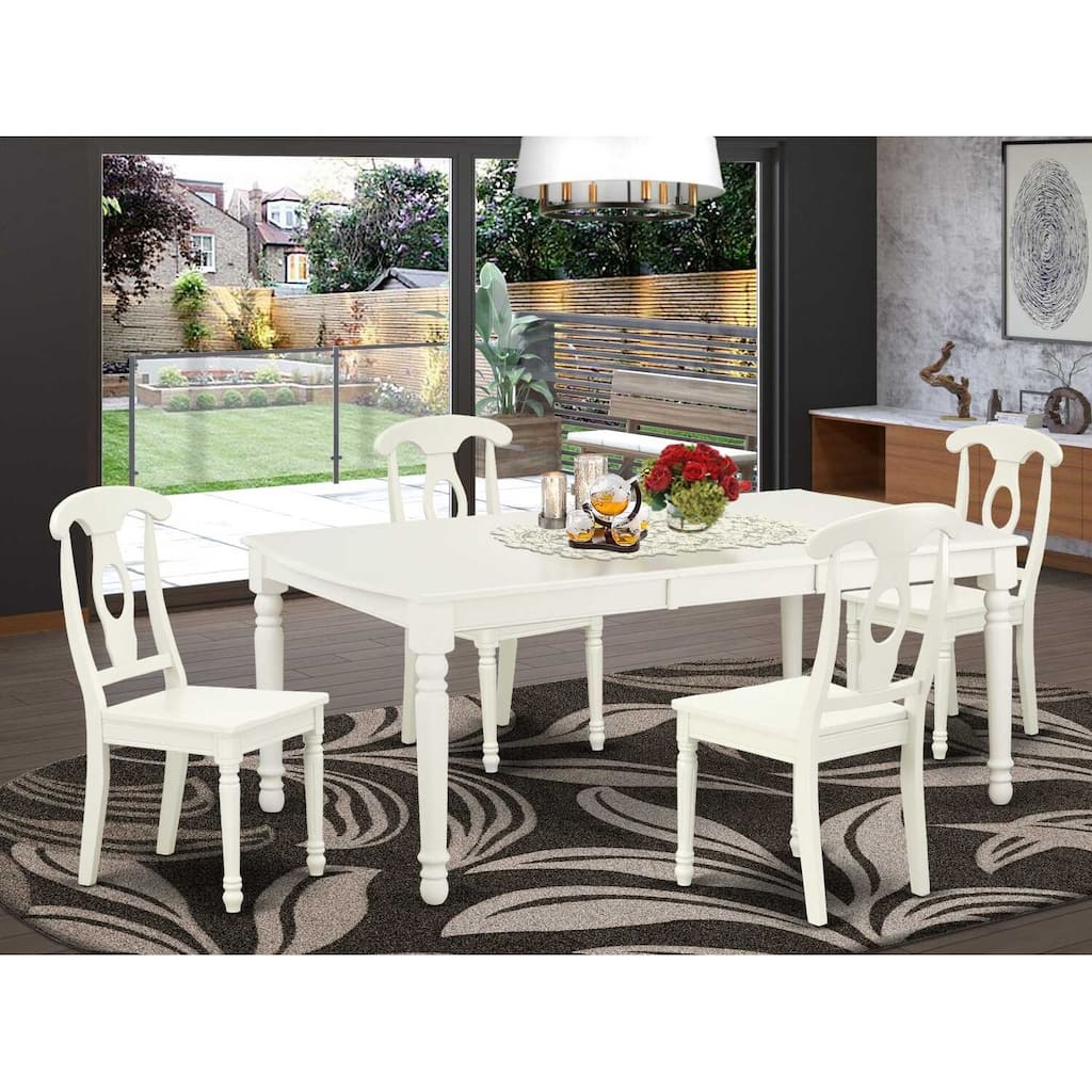 Rectangular Dining Table Set 5pc Old World Charm 60x78 Inch Table w/ Leaf & 4 Chairs