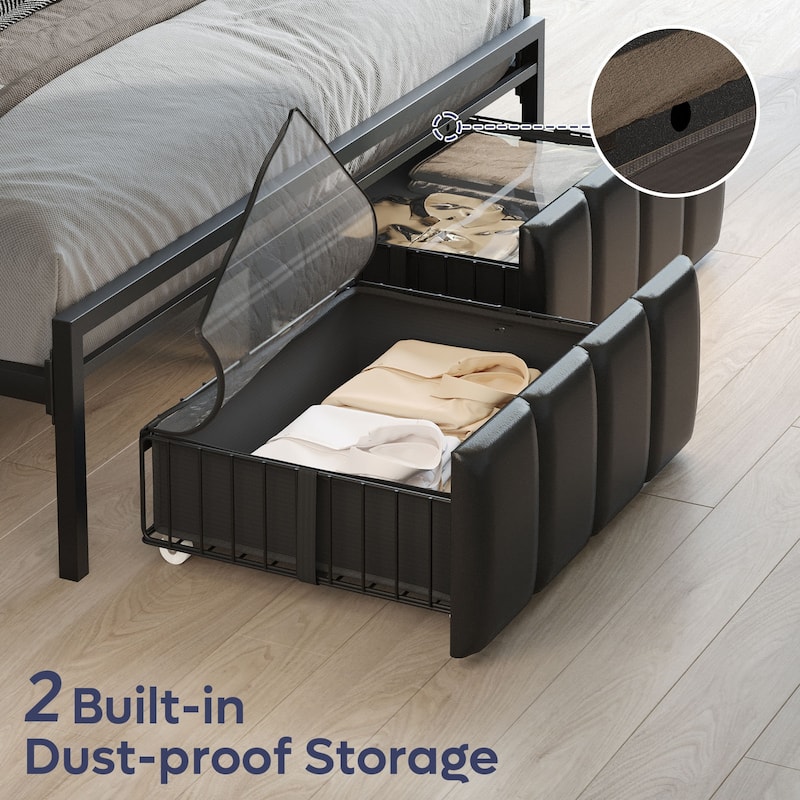 Bed Frame Storage Platform Bed with Charging Station Headborad and LED Ligths