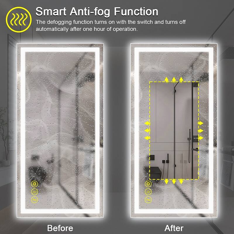 GlareGuard 24x48" Rectangular Anti-Fog Dimmable Backlit LED Bathroom Vanity Mirror - Clear