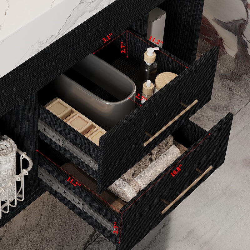 29.9-inch floating bathroom vanity with sintered stone countertop and ceramic undermount sink