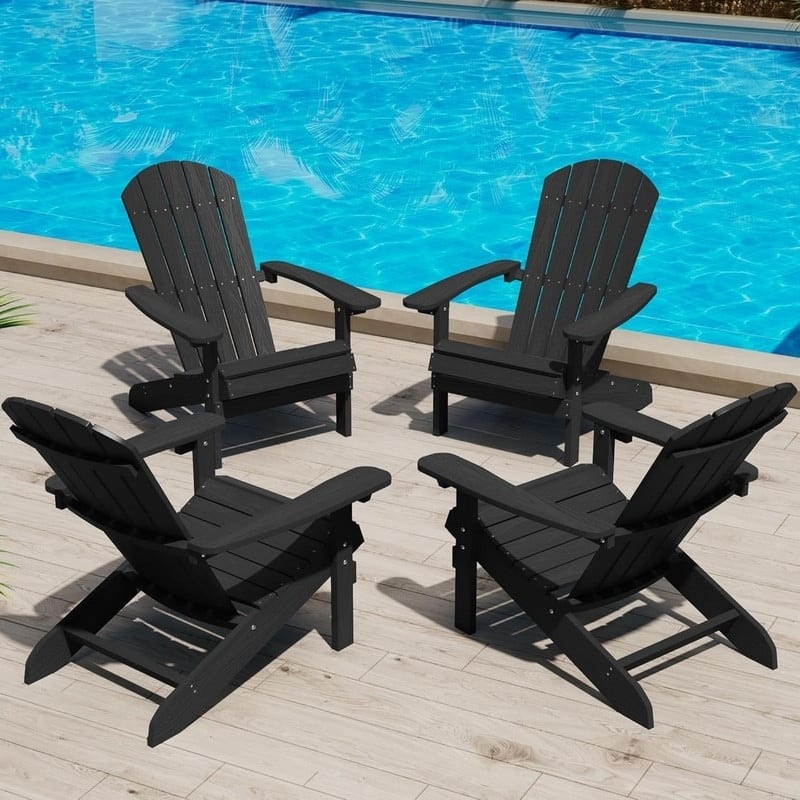 WINSOON All Weather HIPS Outdoor Plastic Adirondack Chairs Set of 4 - Black