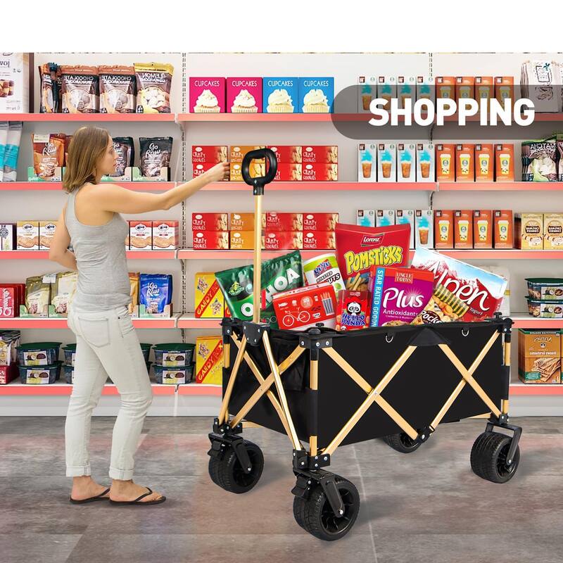 Collapsible Utility Wagon - 360° Rotating Wheels, Steel Frame, 200 lb Load, Compact Storage