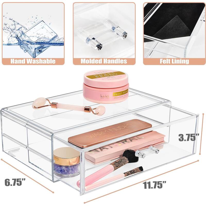 Sorbus Stackable Acrylic Drawers - Clear Storage Drawers for Organizing Make up Palettes, Bathroom Supplies, and More