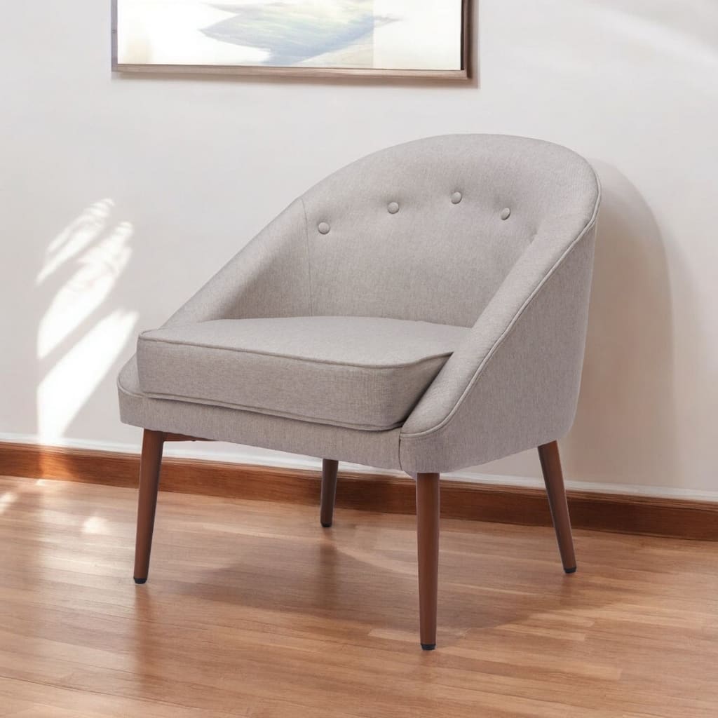 HomeRoots 28" Gray And Brown Fabric Tufted Barrel Chair - 28.3' X '31.7' X '30.3