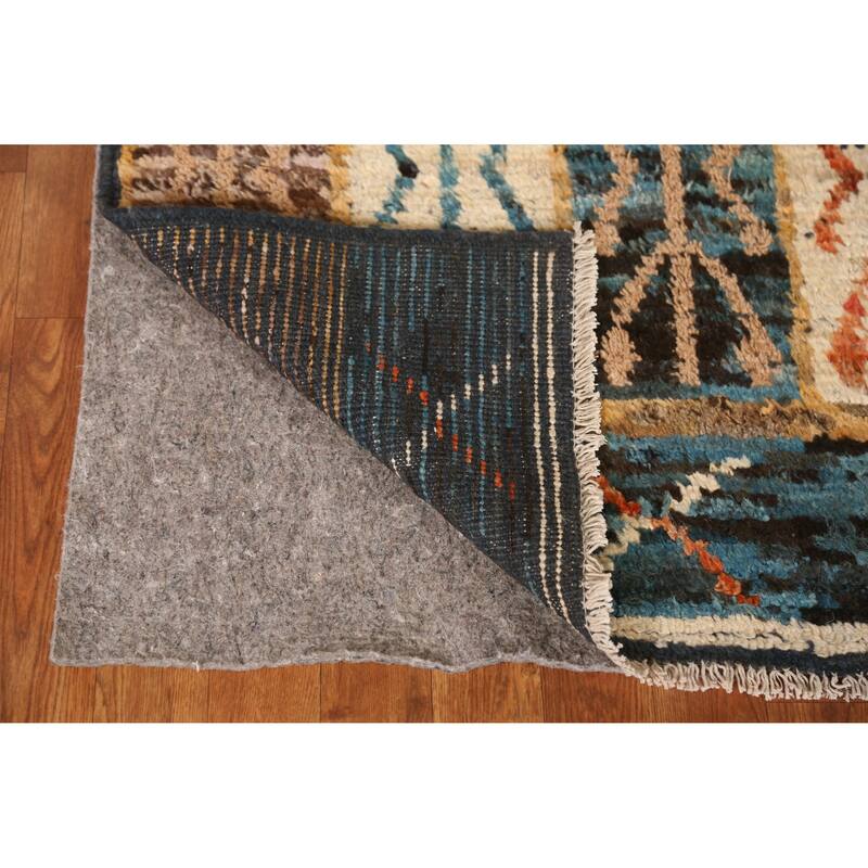 Blue Moroccan Oriental Area Rug Handmade Wool Carpet - 6'8" x 9'7"