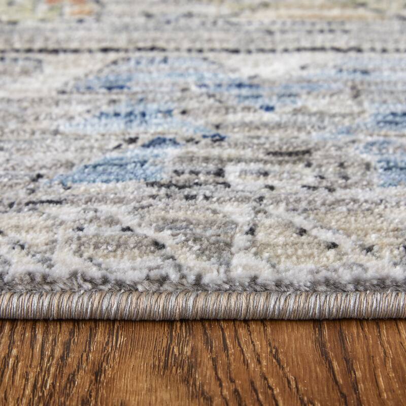 Melrose R39P0 Distressed Transitional Area Rug - 7'10" x 10'3" - Gray/Red/Blue