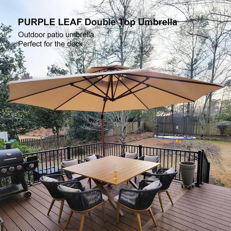 PURPLE LEAF 12ft Round Wood Pattern Patio Cantilever Umbrella