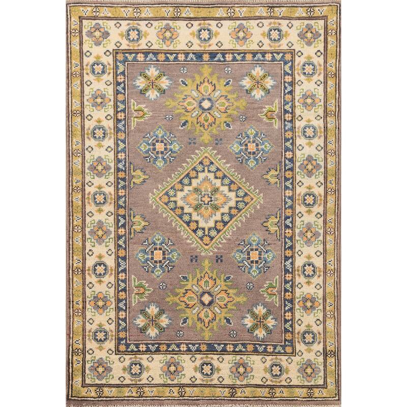 Brown Kazak Oriental Accent Rug Handmade Wool Carpet - 2'8" x 4'0"