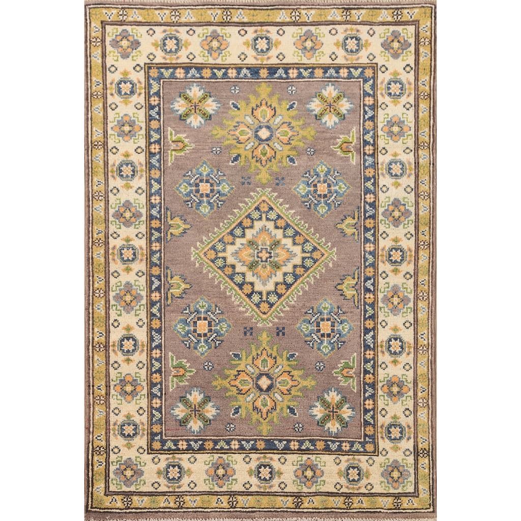 Brown Kazak Oriental Accent Rug Handmade Wool Carpet - 2'8" x 4'0"