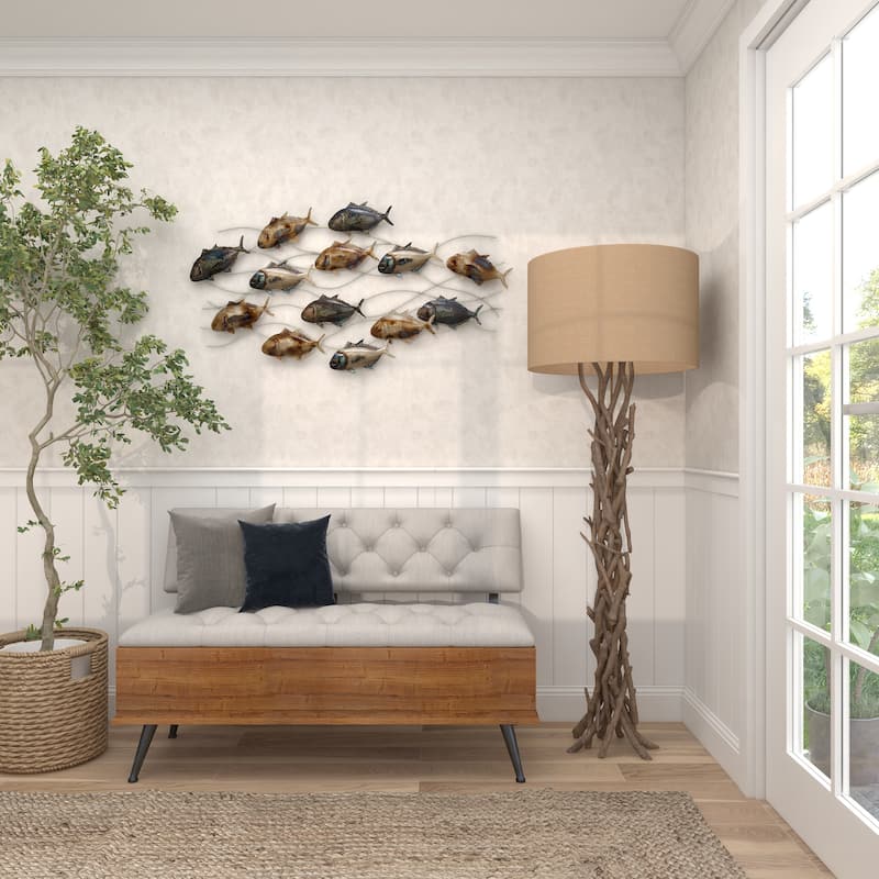 Blue Metal Indoor Outdoor Fish Home Wall Decor with Silver and Bronze Accents