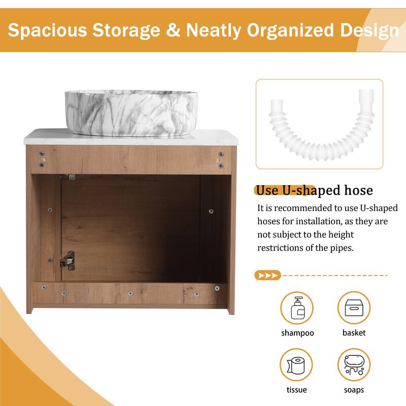 Malwee 24"/30" Floating Bathroom Vanity, Wall Mounted Bathroom Vanity with Ceramic Sink and Soft Close Door