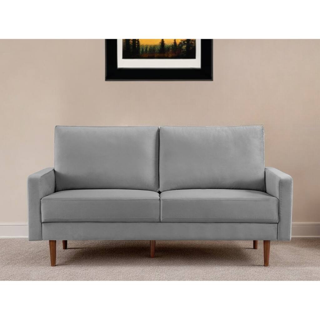 HomeRoots 69" Gray Velvet Sofa With Dark Brown Legs - 69
