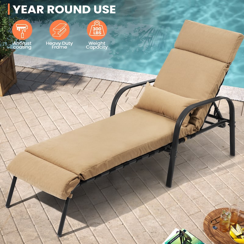 Pellebant 2PCS Adjustable Outdoor Chaise Lounge Chairs with Cushion and Pillow
