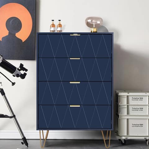 4 Drawers Chest Of Dresser Tall Storage Tower Cabinet with Metal Legs For Bedroom Living Room