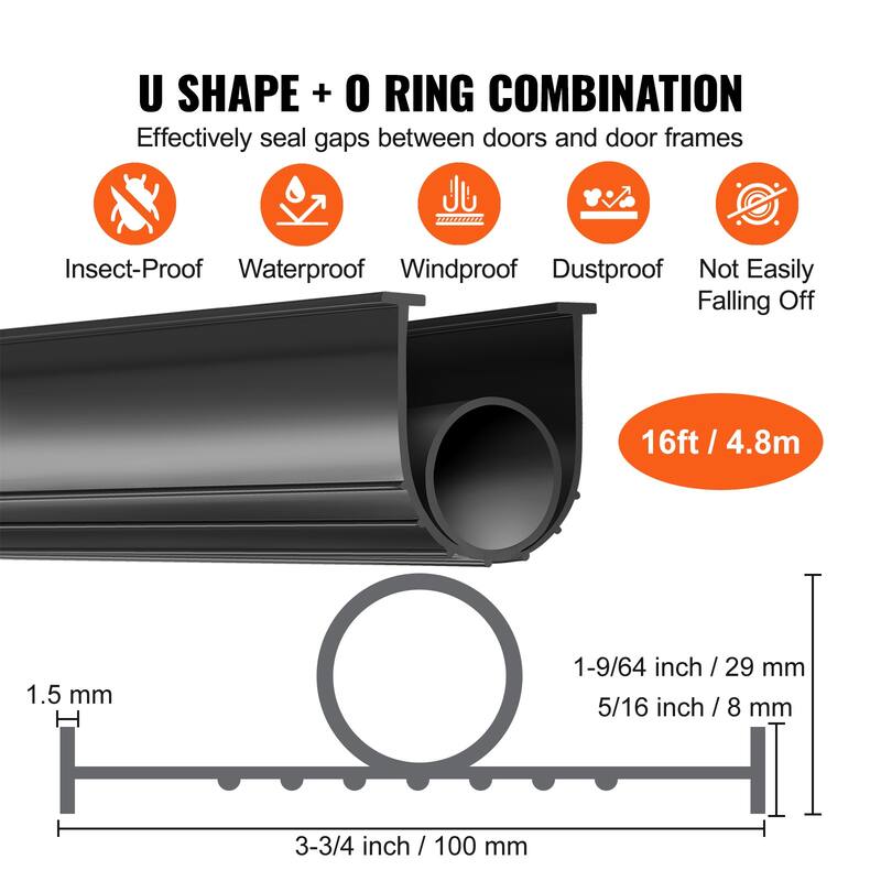 Garage Door Seals Bottom Rubber, U Shape +O Ring Garage Door Weather Stripping, Weatherproof Threshold Buffering Sealing Rubber