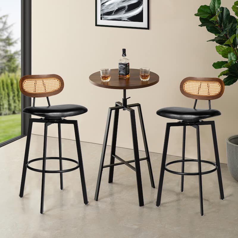 Glitzhome Industrial Modern Adjustable Bar Table Rustic Steel 3-Piece Pub Sets