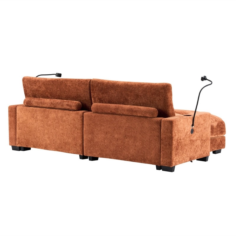 Chaise Lounge Chair Upholstered Modular Sofa with Cup & Phone Holders