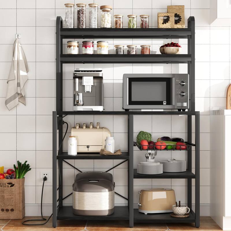 Industrial Bakers Rack with Power Outlet Microwave Oven Stand - 15.7"D x 35.4"W x 59.1"H