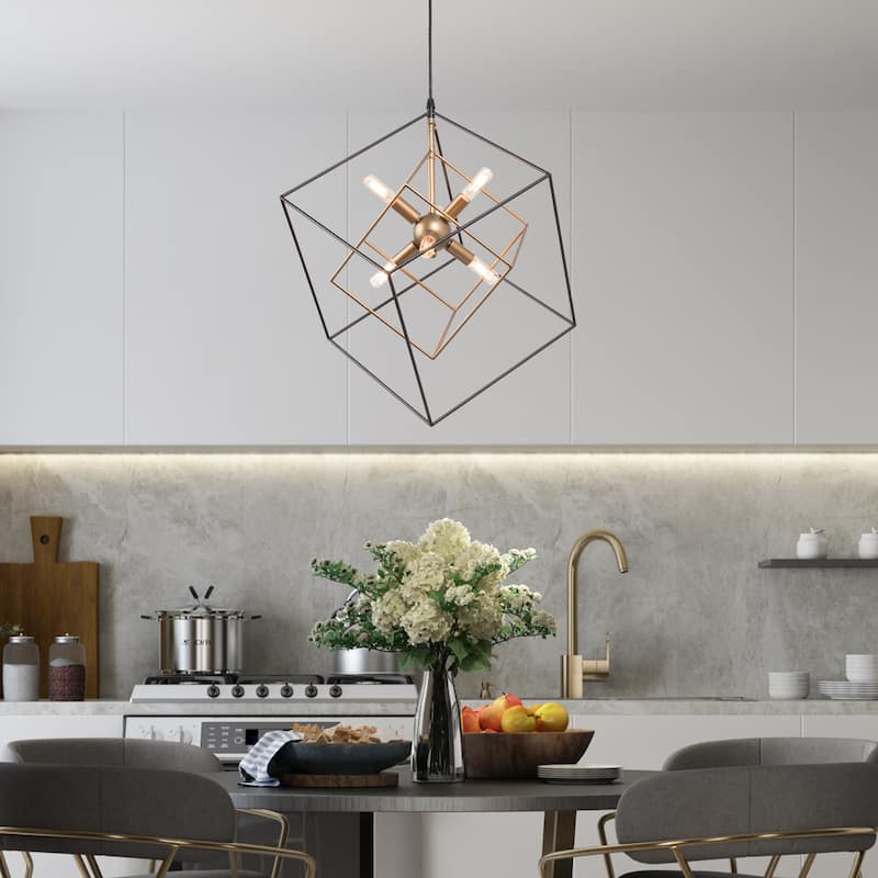 Modern 6-Light Black Gold Sputnik Chandelier Foyer Island Lights for Dining Room - 21.5"Dx23.5"H