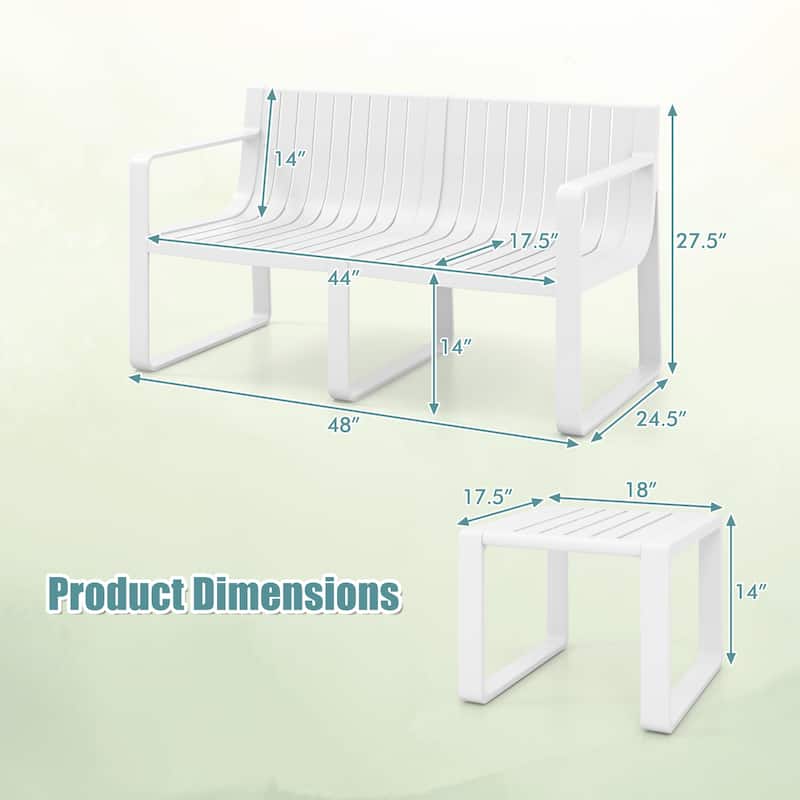 Gymax 3 PCS Patio Furniture Set w/1 Loveseat & 2 Side Tables