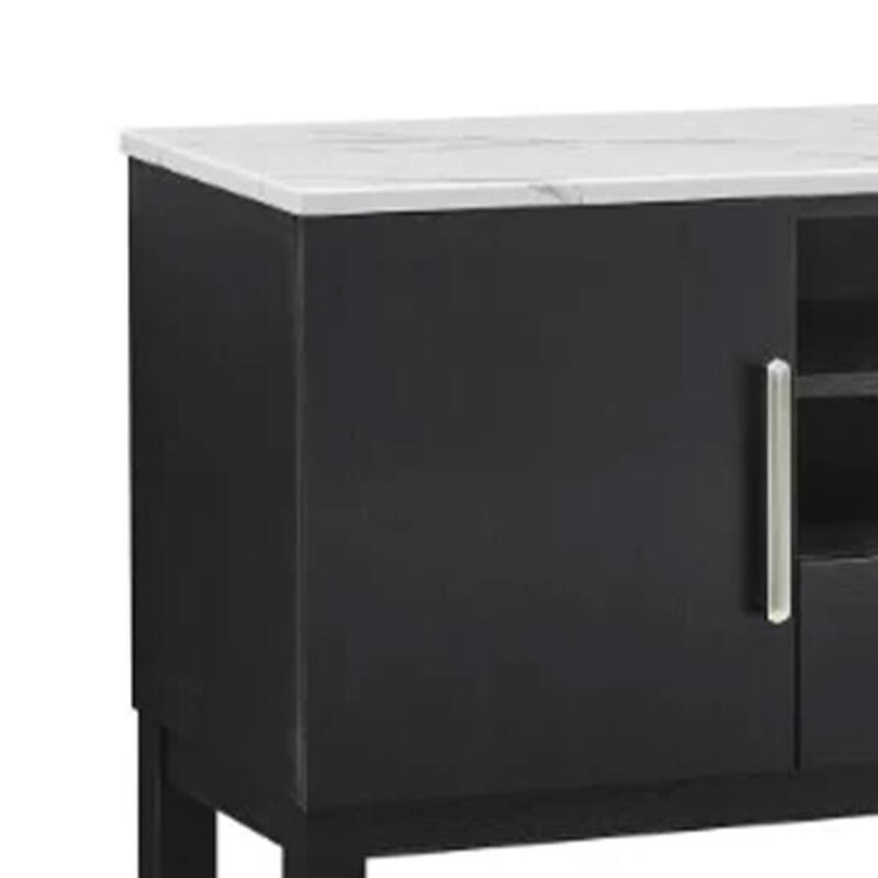 Amber Sideboard Buffet Server Cabinet, 2 Cabinets and 2 Shelves, Black